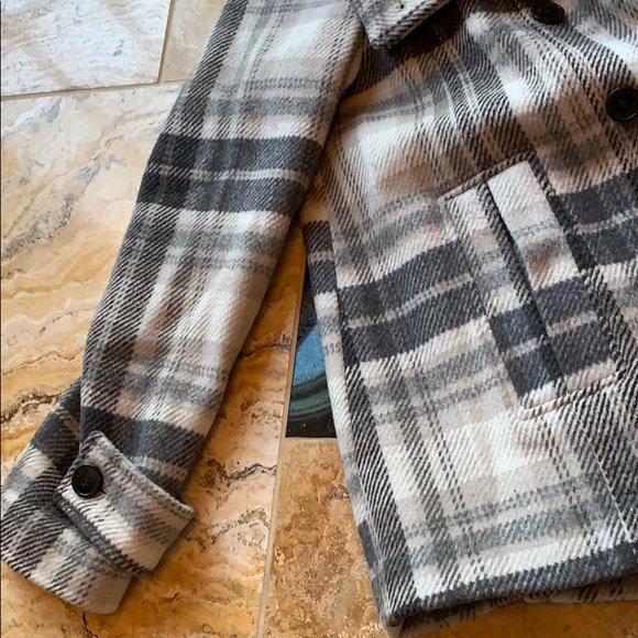 Zara hooded coat charcoal white beige plaid VGUC - Picture 7 of 8